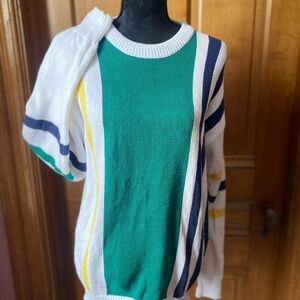 VTG Hong Kong John Ashford Mens Knit Sweater Size Medium 100% Cotton Grn/blu/wht